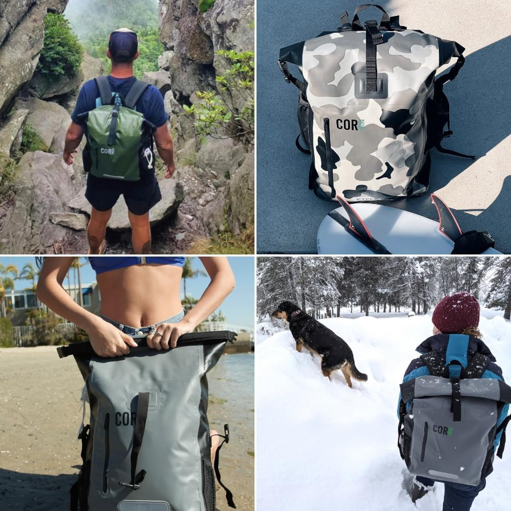 Waterproof Dry Bag Backpack with Padded Laptop Sleeve 25L & 40L Heavy Duty, Roll-Top Pack (Camo, 25L)