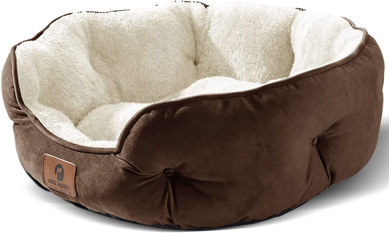 Premium Small Dog and Cat Bed (20 inches) - Extra Soft, Machine Washable, Oxford Bottom, Brown