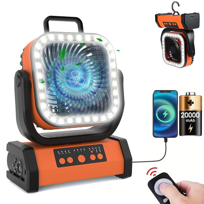 Portable 30000Mah Rechargeable Camping Fan with LED Light, Remote Control, 4 Wind Speeds, Ideal for Camping, Fishing, Traveling & Outdoor Adventure，Outdoorfun Multifunction