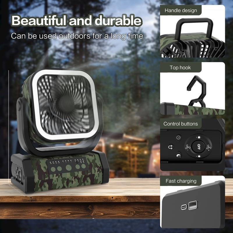 Portable 30000Mah Rechargeable Camping Fan with LED Light, Remote Control, 4 Wind Speeds, Ideal for Camping, Fishing, Traveling & Outdoor Adventure，Outdoorfun Multifunction
