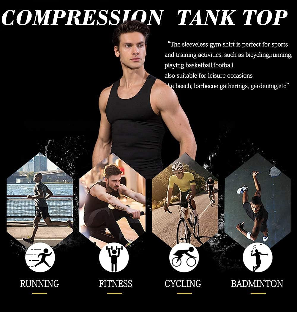 Men'S 3 or 5 Pack Sleeveless Compression Tank Top, Base Layer Cool Dry Compression Shirts Muscle Gym Tank Tops