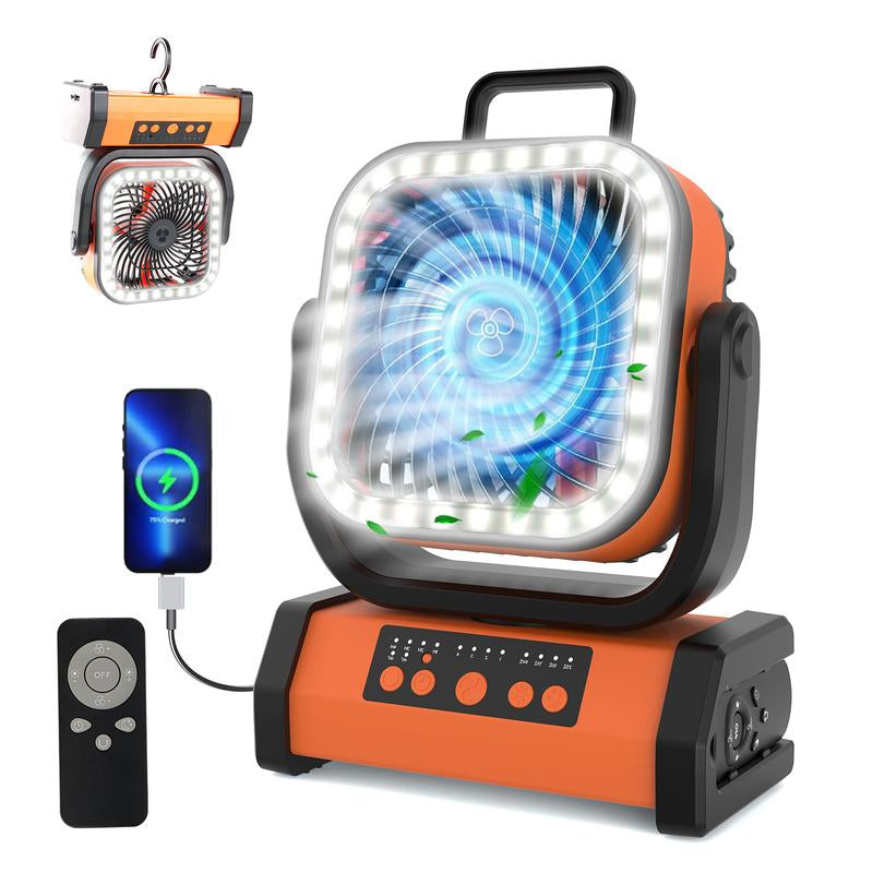 Portable 30000Mah Rechargeable Camping Fan with LED Light, Remote Control, 4 Wind Speeds, Ideal for Camping, Fishing, Traveling & Outdoor Adventure，Outdoorfun Multifunction