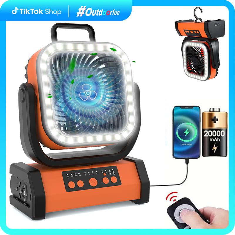 Portable 30000Mah Rechargeable Camping Fan with LED Light, Remote Control, 4 Wind Speeds, Ideal for Camping, Fishing, Traveling & Outdoor Adventure，Outdoorfun Multifunction