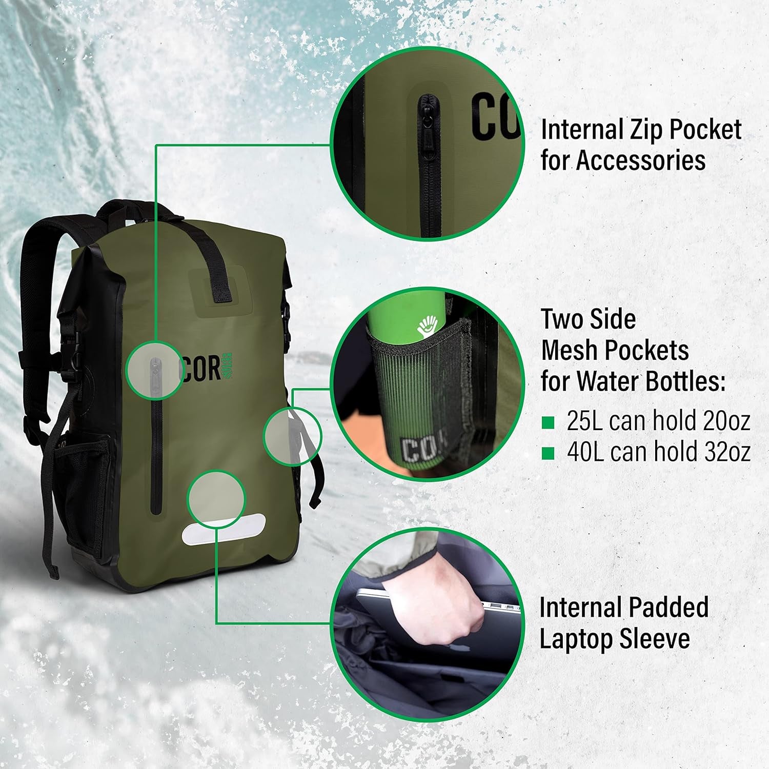 Waterproof Dry Bag Backpack with Padded Laptop Sleeve 25L & 40L Heavy Duty, Roll-Top Pack (Camo, 25L)