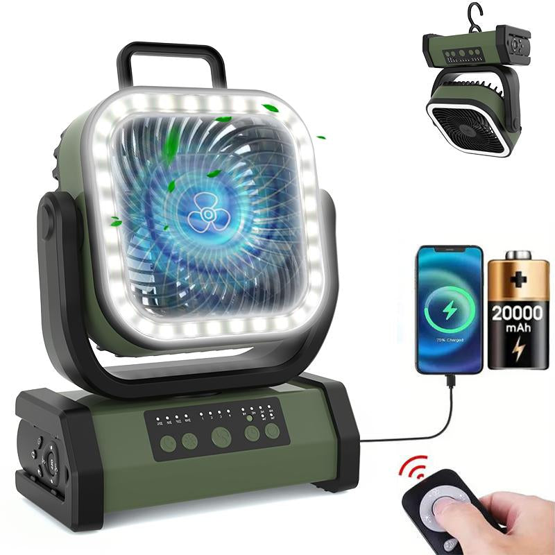Portable 30000Mah Rechargeable Camping Fan with LED Light, Remote Control, 4 Wind Speeds, Ideal for Camping, Fishing, Traveling & Outdoor Adventure，Outdoorfun Multifunction