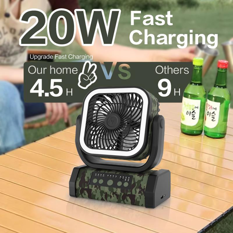 Portable 30000Mah Rechargeable Camping Fan with LED Light, Remote Control, 4 Wind Speeds, Ideal for Camping, Fishing, Traveling & Outdoor Adventure，Outdoorfun Multifunction