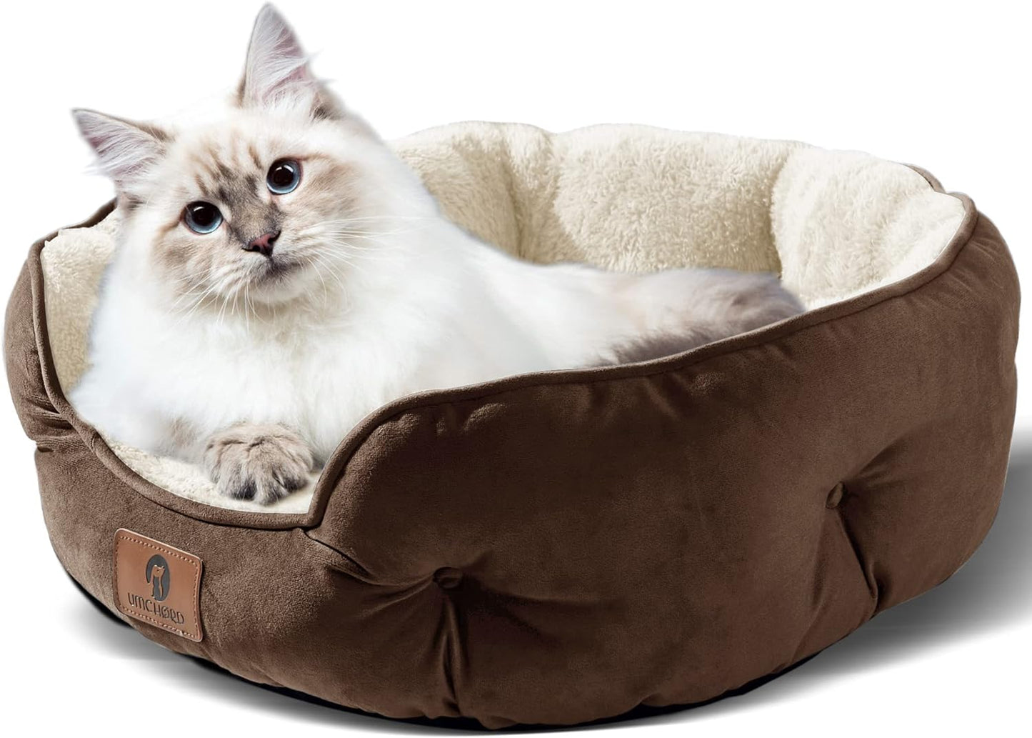 Premium Small Dog and Cat Bed (20 inches) - Extra Soft, Machine Washable, Oxford Bottom, Brown